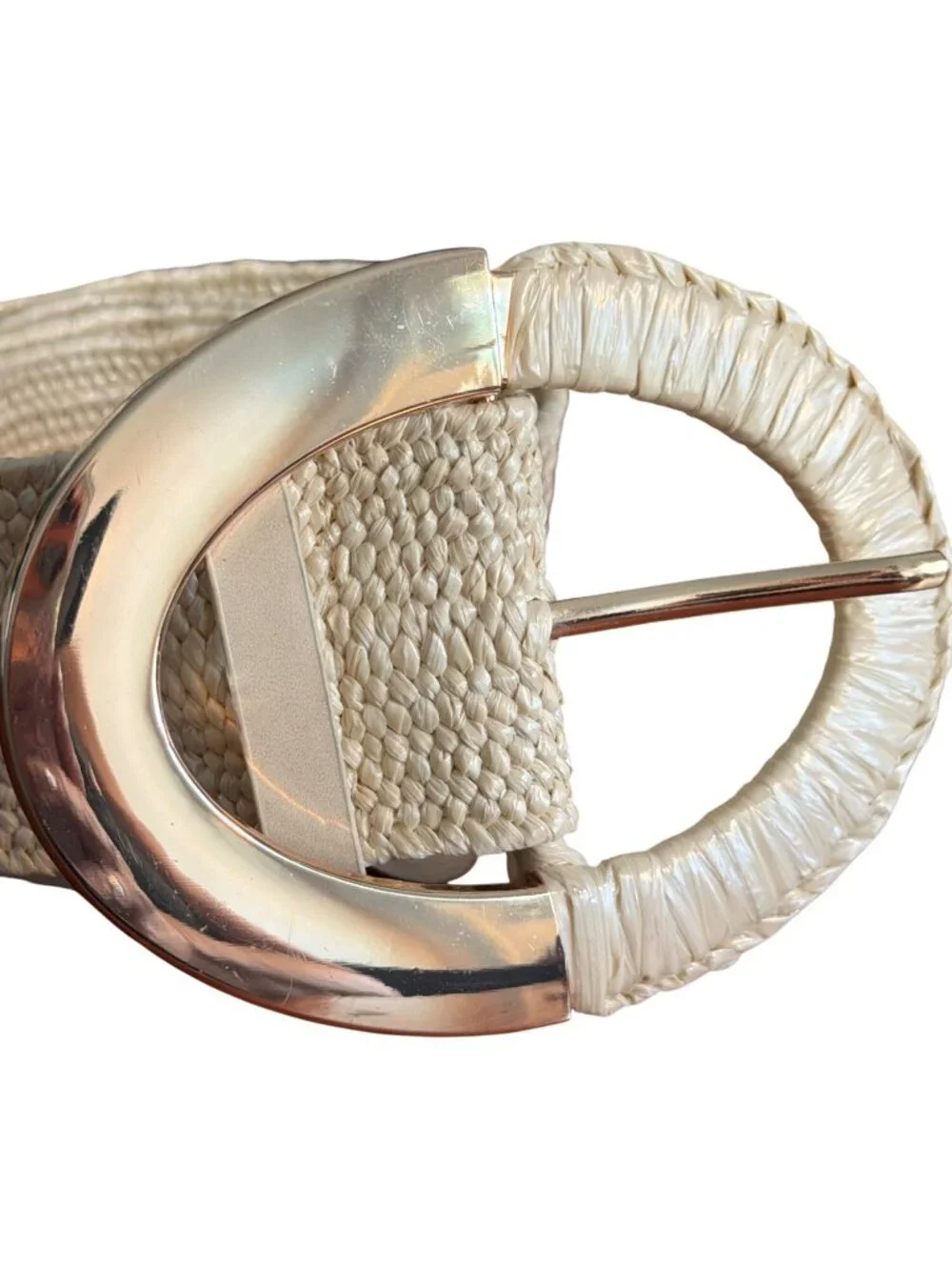 Woven Belt Gold Oval Buckle Raffia Wrapper Adjustable 4.5
